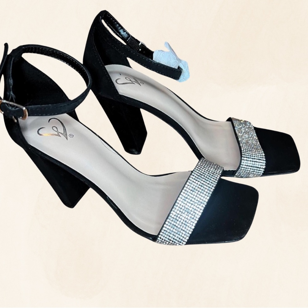 Black Heel/Diamonds with Chunky Block Heel and Square Toe Windsor